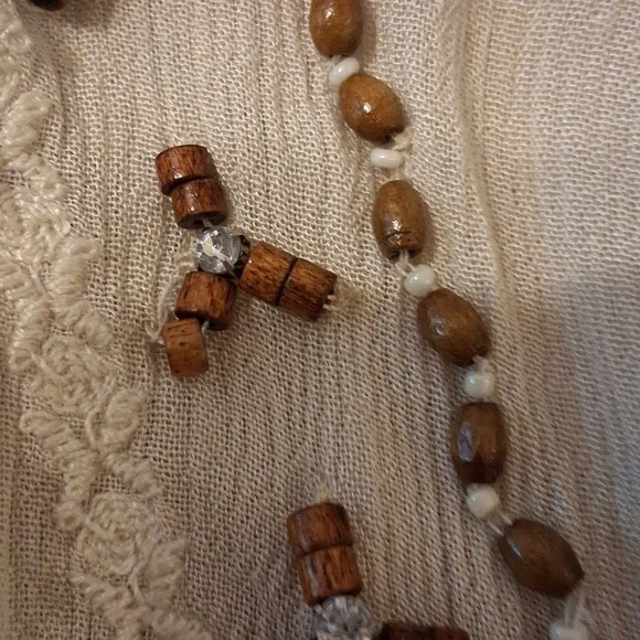 Chicos Cream Tunic Featuring Gold, Wood, And Embroidered Embelishments - Picture 7 of 8